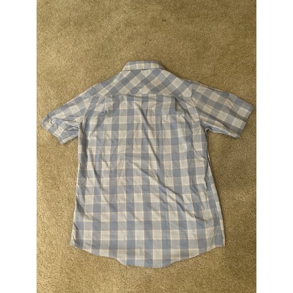 Travis Mathew Shirt Mens Size Medium Blue Plaid Button Up Short Sleeve Stretch - Picture 6 of 6